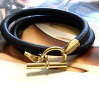 Bracelet leather hermes style black / gold