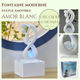 Indendørs springvand - Amor Hvid - Moderne med farverigt LED-lys - Aftagelig Lovers Skulptur - Moderne boligindretning - Roterende bold