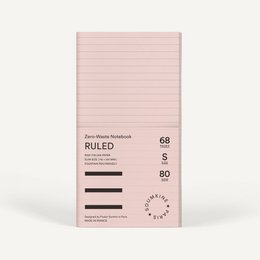 A ruled, zero-waste notebook in a rose color. Made from sustainable materials.