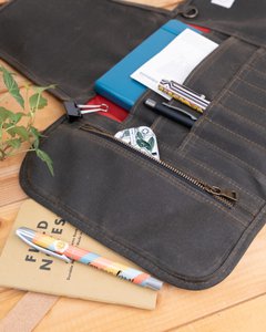 Waxed canvas pen roll for writers, Journal roll case, Stationery shop, Art store