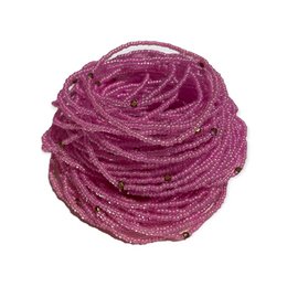 A pink, beaded bracelet with a floral, rose-like design. The bracelet appears to be made of small, round beads in a vibrant pink color, arranged in a swirling, textured pattern that resembles the petals of a rose.