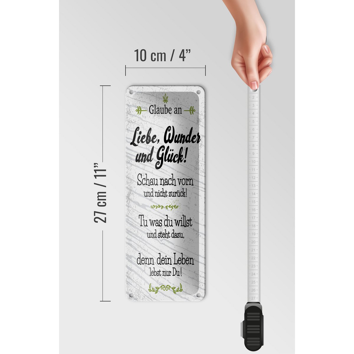 Blechschild Spruch 27x10 cm Glaube an Liebe Wunder und Glück Deko Schild