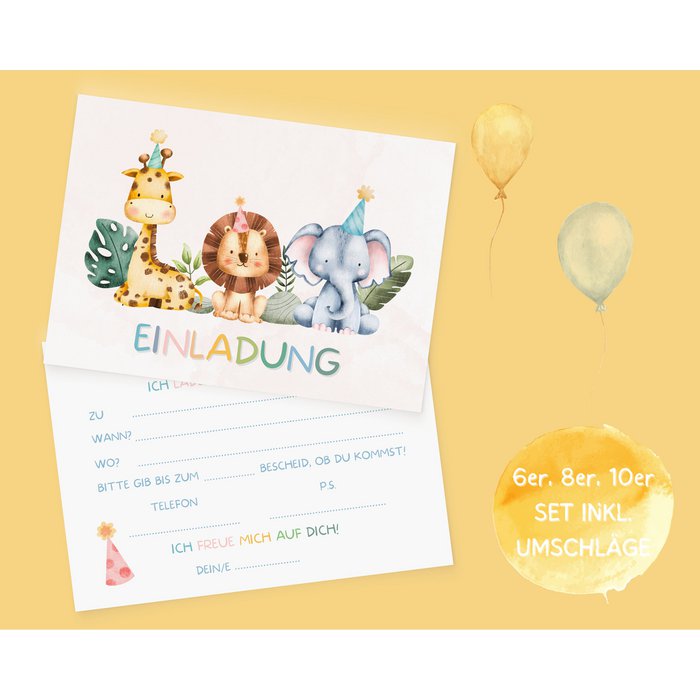 12 biglietti d'invo in carta per animali della giungla, safari, decorazioni per feste di compleanno, bambini, primo compleanno, baby shower, fornure per feste  15