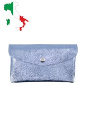 Metallic, glittery, iridescent leather coin pocket wallet in a variety of colors including blue, salmon, bronze, gold, brown, terracotta, orange, yellow, dark green, olive, turquoise, dark blue, blue, purple, burgundy, fuchsia, pink, red, silver, and black.