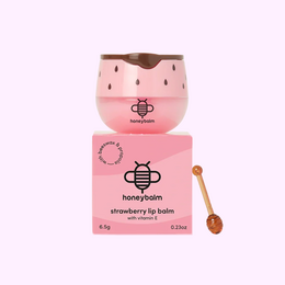  Pink strawberry-shaped lip balm with bee design, natural moisturizing formula, paraffin-free