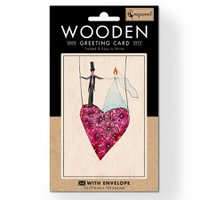 Flower Heart Wedding Wooden folded greeting card