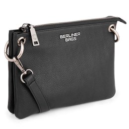  A sleek and stylish black cross-body bag with a minimalist design and adjustable strap. The bag features a zippered main compartment and a Berliner Bags logo, making it a practical and fashionable accessory.
