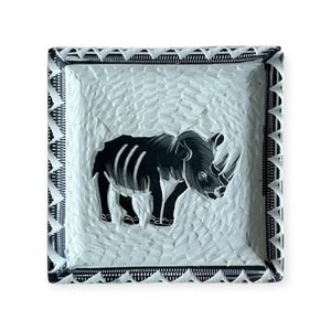 Vierkant Schaaltje Neushoorn Kisii steen Zwart/Wit C