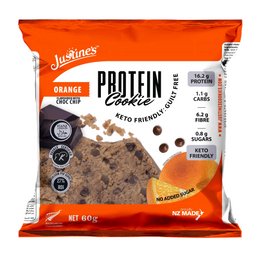 Orange dark chocolate chip protein cookie, keto-friendly, high in protein, low in carbs.