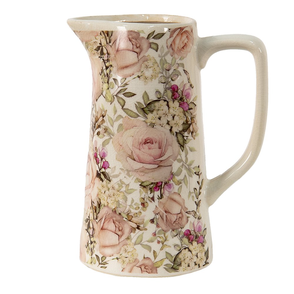 Decoratie Kan 2100 ml Roze Keramiek Bloemen Waterkan