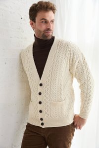 Clare Island Mens Merino Aran Cardigan - Cream