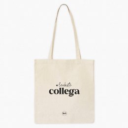  Cotton shoulder bag with the text "La Favorite Collega" printed on it. The bag has a simple, minimalist design with a neutral color palette.