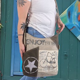 Sunsa skuldertaske til kvinder. Håndtaske lavet af canvas (canvas) & læder. Skuldertaske i vintage stil. Stor crossbody taske til kvinder.
