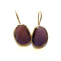 Earrings cateye stone brown