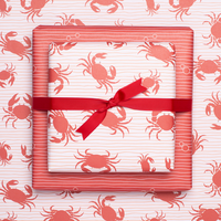 Red wrapping paper crab - children's wrapping paper sea animals, maritime gift packaging summer