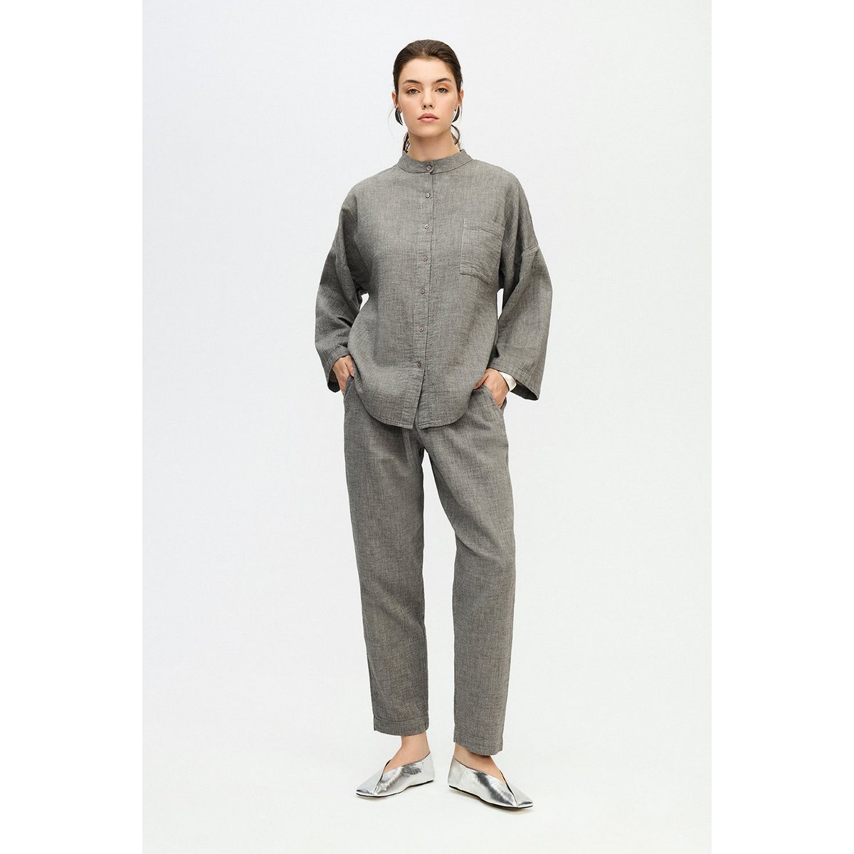 IKIKIZ Grey Cotton Crew Neck Shirt