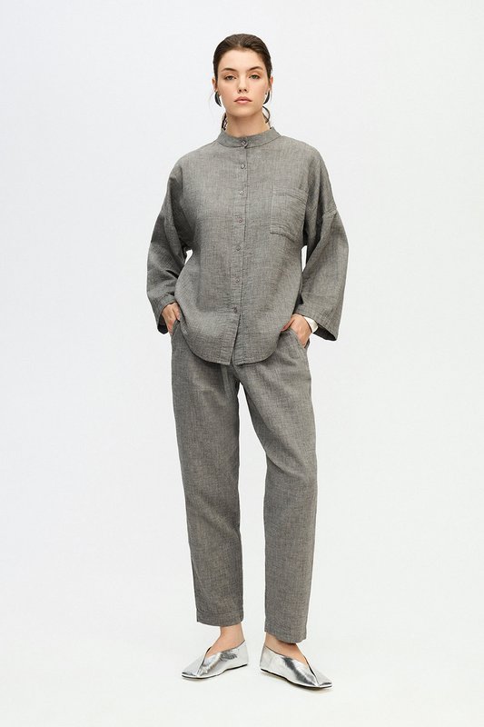 IKIKIZ Grey Cotton Crew Neck Shirt