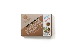 Origami plant pot kit with modern design, includes microgreens and accessories for growing indoor plants.