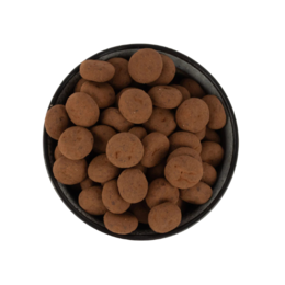  Round, spiced Dutch cookies called Truffel pepernoten in a clear plastic bag.