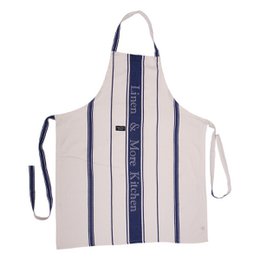  Linen apron with navy blue stripes, white cream color, adjustable neck straps, kitchen cooking apron.