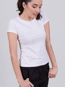 Women's t-shirt white cotton short sleeve with round neck - DALLAS