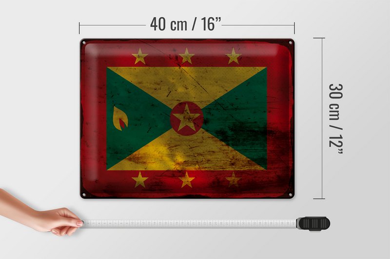 Blechschild Flagge Grenada 40x30cm Flag of Grenada Rost