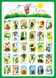 Colorful ABC poster featuring various animal illustrations. The poster showcases the alphabet with corresponding animal images, suitable for decorating a child's room.