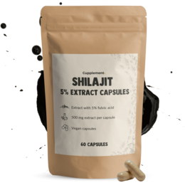  Shilajit extract capsules, 500 mg, 60 capsules. Natural supplement containing 5% shilajit extract.