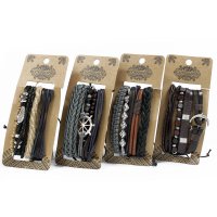 MBS-02 - Mens Bracelet Sets - Metal & Leather (asst)