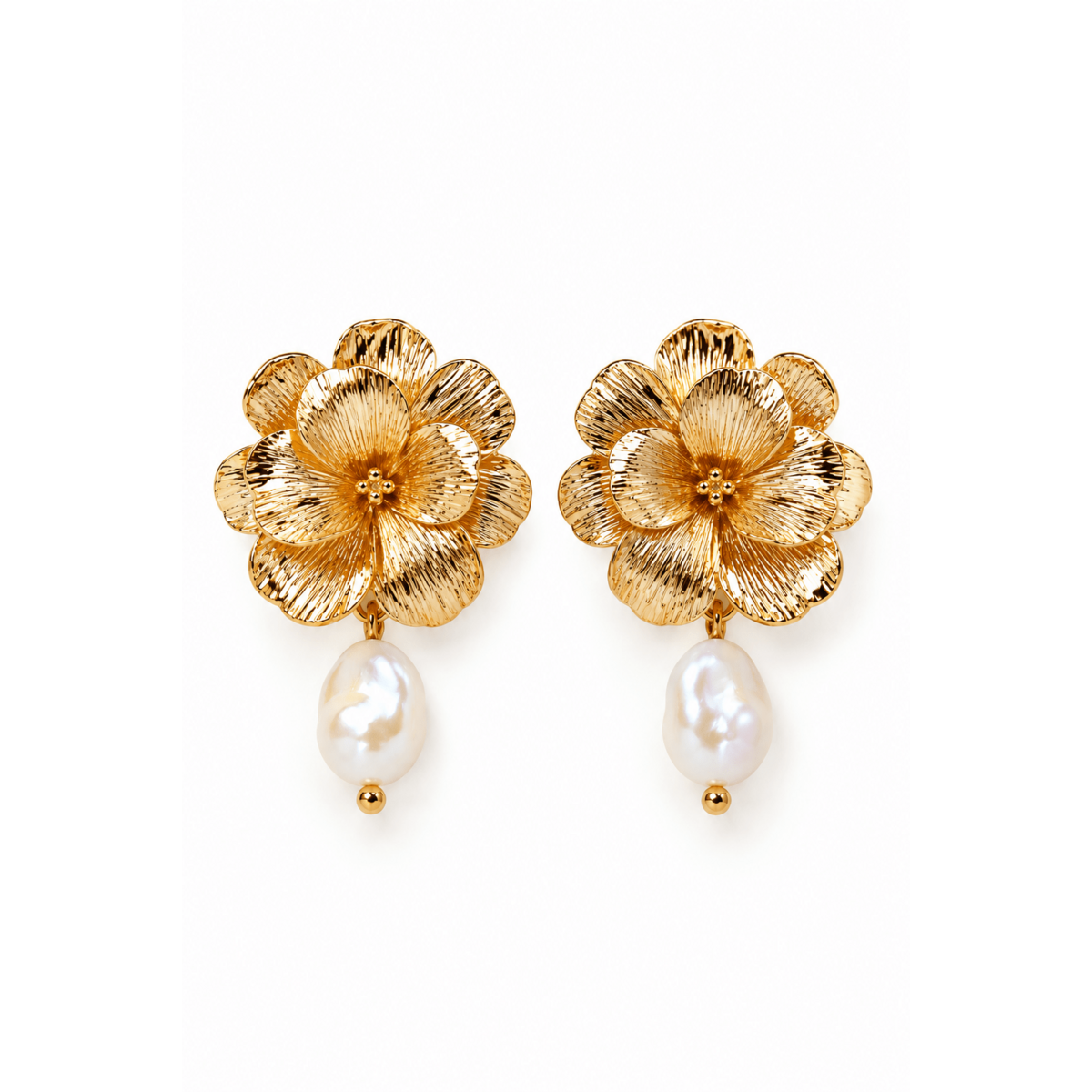 Orchidée - Blumenohr mit 18 Karat Gold plattierter Flussperle