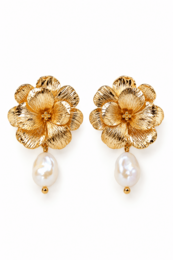 Orchidée - Blumenohr mit 18 Karat Gold plattierter Flussperle