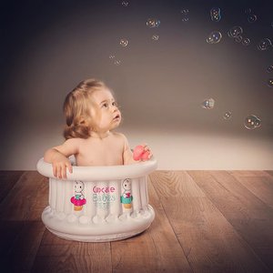 Opblaasbaar babybad wit  + blauw eendje + pomp