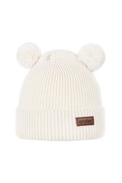  Cozy and stylish kids' beanie made from 100% Merino wool with pom-pom details. Features a ribbed knit design and soft, warm construction perfect for cold weather.