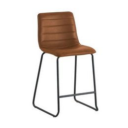  Cognac-colored barstool with a sleek, modern design featuring a padded seat and a sturdy metal frame.