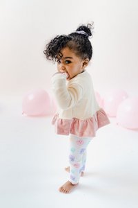 *Bestseller* Sustainable Chic Baby Cardigan Natural with Mauve Frill | 100% GOTS certified organic cotton