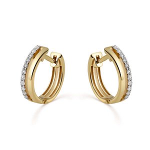 Two Tone Yellow Gold Double Diamonds Earrings 0.11 Cts HSI2