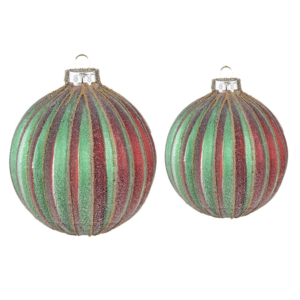 Kerstbal Set van 2 Ø 10 / Ø 8 cm Rood Groen Glas Kerstdecoratie