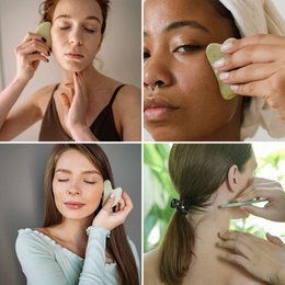 Sæt med 11 + 1 gratis - grøn jadesten Gua Sha med låg