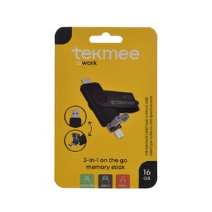 3-in-1 16GB USB memory stick. Type-C + Micro USB + USB connectors