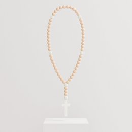  Large rosary with beads in various colors including ebony, ivory, midnight, azure, hazelnut, terracotta, olive, pistachio, coral, and rose. The rosary has a white tassel.