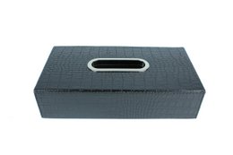 Rectangular black tissue box with crocodile-textured surface, suitable for bathroom accessories.