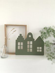 Trapgevel huisje olijfgroen 40cm breed