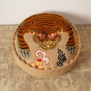 Safari Shield Embroidered Floor Pouf – Multicolour Cotton Seating