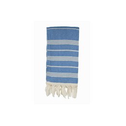 Bloemendaal Blue / Ivory bathroom fabric with striped pattern in shades of blue and ivory.