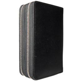 8 Credit Card Dual-Zip Saffiano Leather Wallet Black