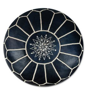 Leather Pouffe - donkerblauw
