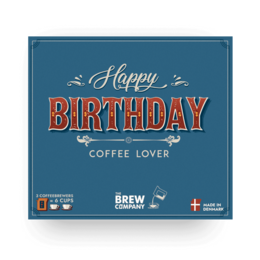 Happy Birthday coffee gift box, blue packaging, three kraft paper pouches, coffee lover specialty gift set