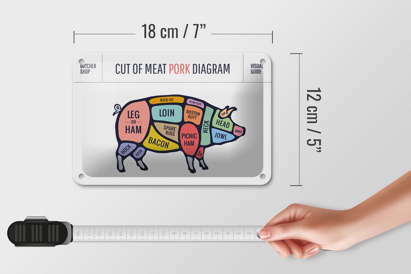 Tin Sign Butcher Shop 18x12cm Pig Pork Cuts Shop Decoration
