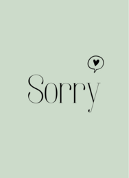 Elegant text-based "Sorry" card with a heart icon, suitable for expressing apologies and regret.