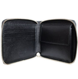 Portafoglio 4 carte di credito in pelle Saffiano con cerniera nero